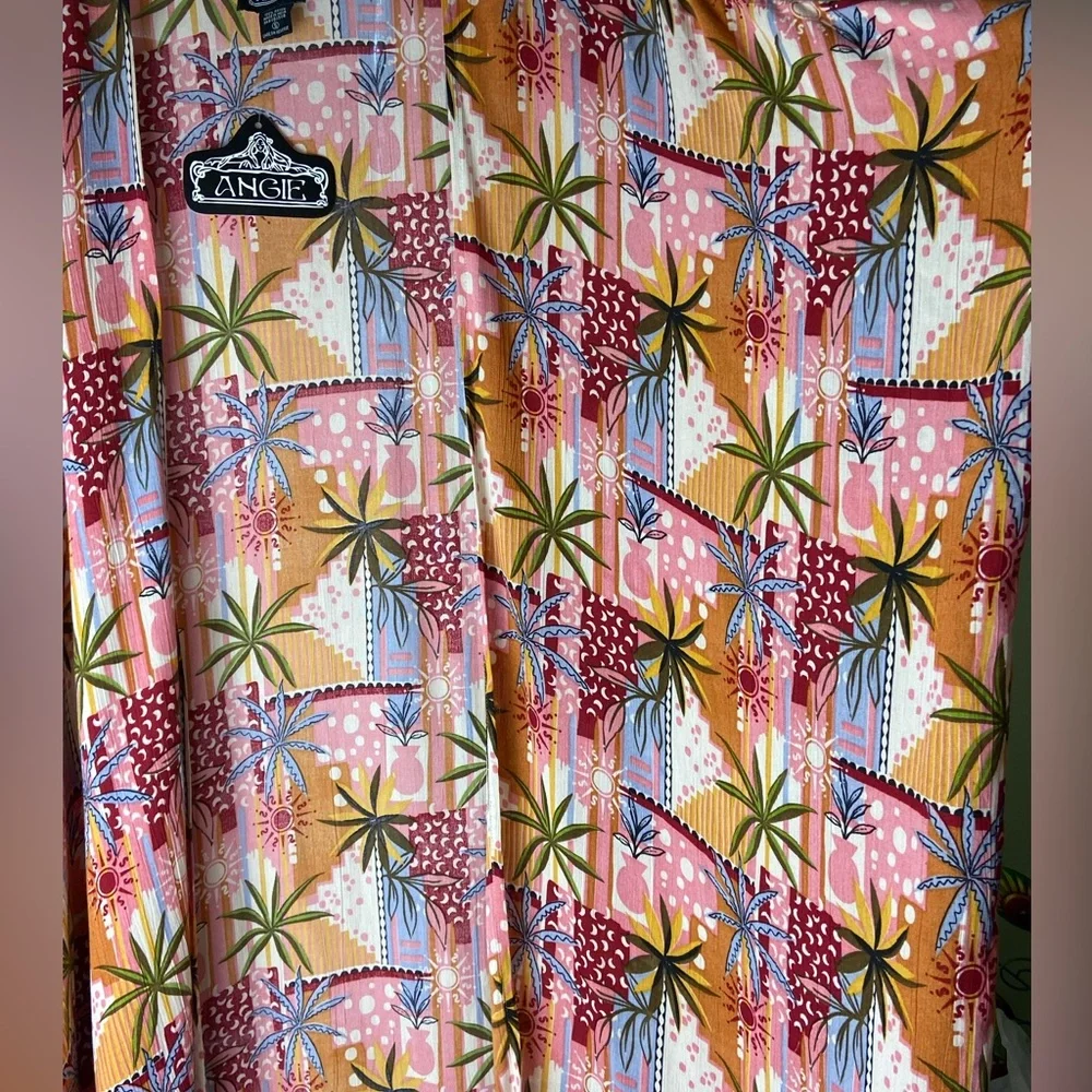 NWT Angie open duster scarf kimono pink periwinkle palm tree tropical coverup